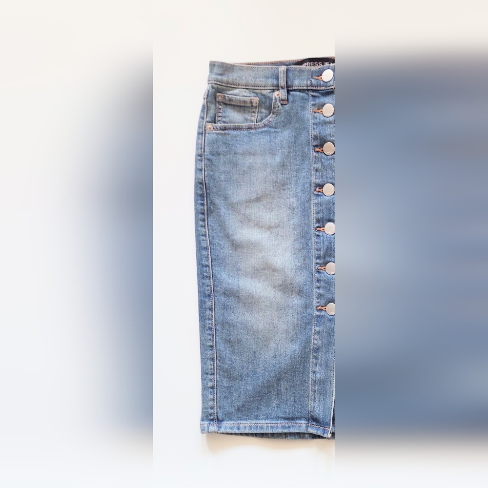 Express Jean Button Up Front Denim Jean Skirt Size 2 Blue - Picture 2 of 9